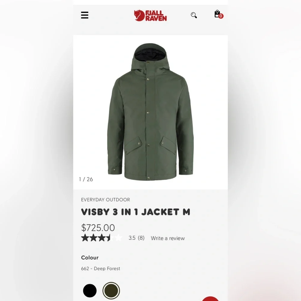 NWT Fjallraven Visby 3 in 1 Jacket in Deep Forest Green - Picture 3 of 16
